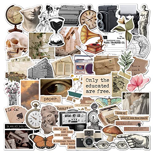 Vintage Sticker Aesthetic Aufkleber 50 Stücke, Vinyl Scrapbook Zubehör Retro Aufkleber, Retro Stickers Set für Laptop Skateboard Helm Koffer Fahrrad Motorrad, Geeignet für Erwachsene Kinder
