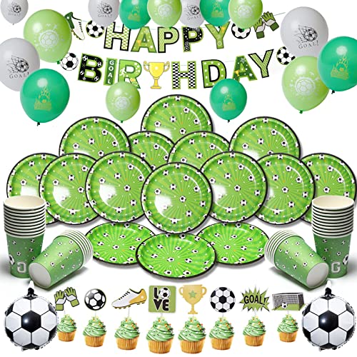 DAOUZL 77pcs Fußball Partygeschirr Set, Fußball Deko Geburtstag Kinder, Partygeschirr Kindergeburtstag, Perfektes Partygeschirr Set für Kinder Junge Geburtstag Party Fußball Party Deko, 16 Gäste