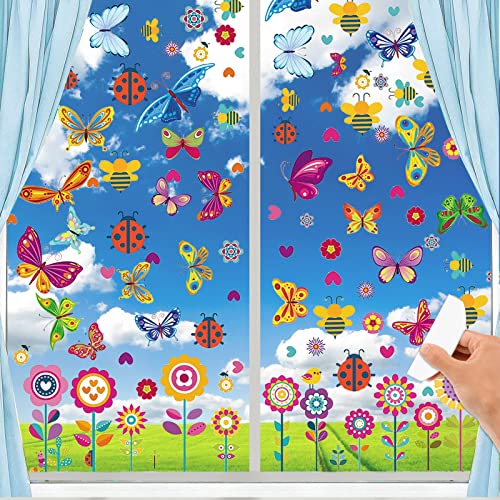 9 Blatt Schmetterlinge Fenster Aufkleber, Fensterbilder Frühling Selbstklebend Klebefolie Anti-Kollision Fenster Deko Aufkleber, Blumen Fensterdeko für Kinderzimmer Party Zubehör