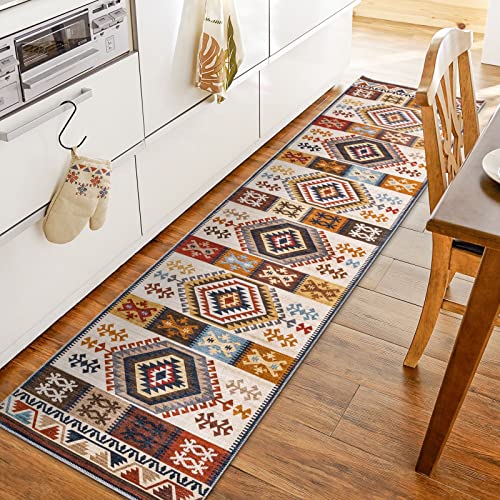 TALETA Rita Teppich Läufer, Kilim Küchenläufer, Teppich Faltbar, Waschbarer Gabbeh Teppich Kurzflor für Flur, Kücher, Büro, Braun 80x300cm