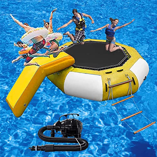 Sommerwasser -Trampolin Mit Schlitten Aufblasbarer Trampolin Erwachsener Kinder Wasser Freizeit Schwimmspiel,Gelb,4m/13ft