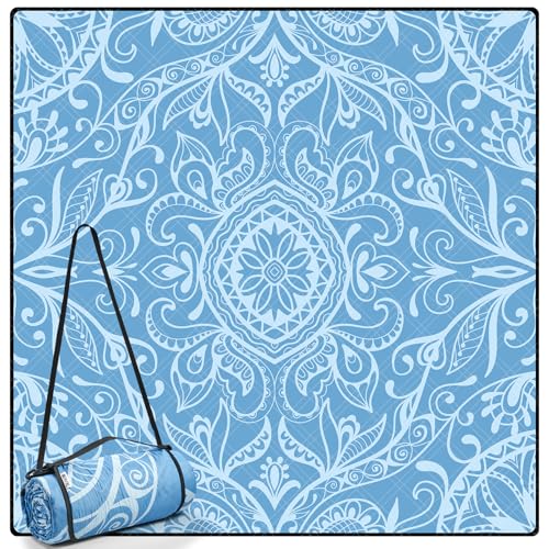DEWUR Picknickdecke wasserdicht waschbar, Stranddecke Sandfrei XXL Campingdecke Strandmatte isoliert mit wasserdichter Alu-Unterseite (Blau)