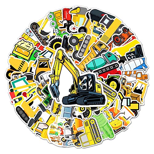 SUNYOVIME Bagger Sticker Kinder Set, 50 Stück Wasserfeste Vinyl Sticker Jungen Mädchen Baufahrzeug LKW Auto Traktor Aufkleber für Skateboard Laptop Koffer Helm Motorrad Auto Fahrrad Handy