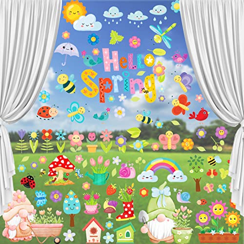 TOPJOWGA Fensterbilder Frühling Selbstklebend, 9PCS Fenster Klammert Blumen Schmetterling Fenster, Anti-Kollision Aufkleber Fenstersticker Blumen Fensterdeko, Wandaufkleber für Kinderzimmer Deko