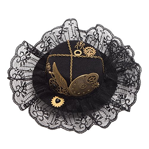GRACEART Damen Steampunk Mini Zylinder Kopfbedeckungen, mini hut fascinator mit Haarklammer(J)