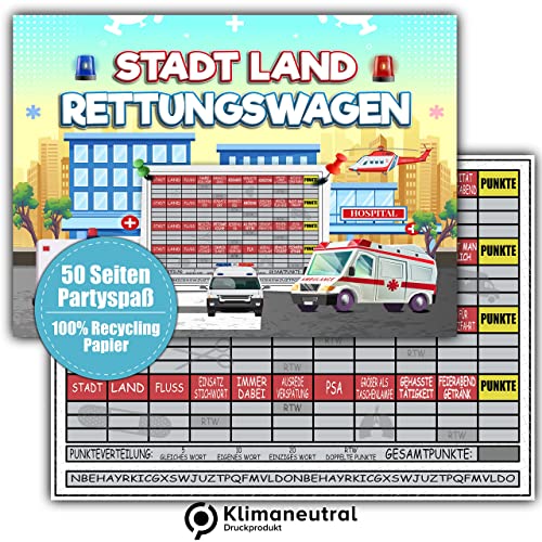 Generisch Stadt Land Rettungswagen Rätzel RTW Rettungsdienst Geschenk 50 Seiten DIN A4 Recycling Papier