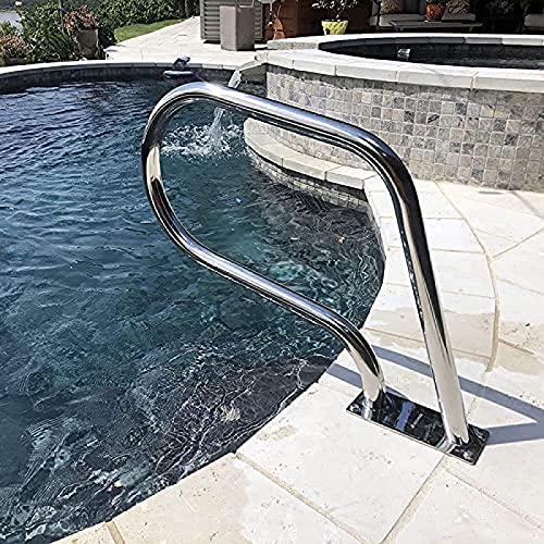Keykal Schwimmbad-Handlauf 304 Edelstahl Pool Supervisor Silber Pool-Sicherheitsgeländer, mit Geländerzubehör für Spa-Pool-Eingangsgeländer, Pool-Geländer