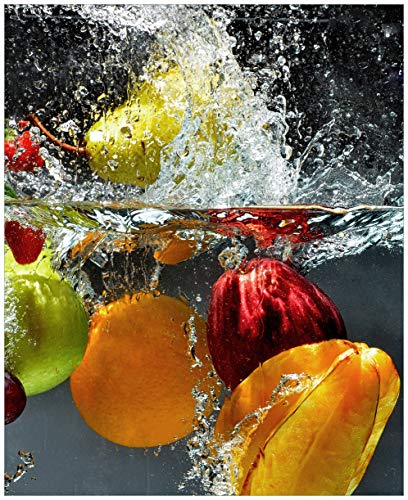 Wallario Magnetfolie für Kühlschrank/Geschirrspüler, magnetisch haftend - 60 x 80 cm, Motiv: Früchte im und unter Wasser - Splashing Fruits