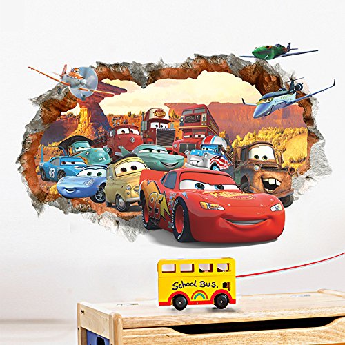 ufengke® 3D Beschädigten Wand Karikatur Autos Flugzeuge Wandsticker, Kinderzimmer Babyzimmer Entfernbare Wandtattoos Wandbilder
