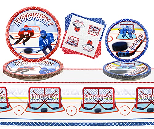 Hegbolke Eishockey-Motto-Party-Zubehör – 61-teiliges Eishockey-Teller-Servietten-Tischdecken-Set, für Kinder-Eishockey-Fans, Geburtstag, Spieltag – für 20 Personen