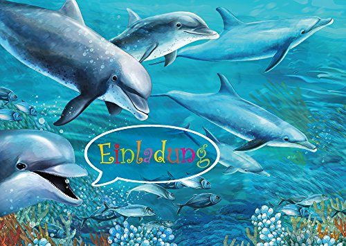 10 Delfin-Einladungen (Set 1) / Geburtstagseinladungen Kinder Mädchen Jungen: 10-er-Set Delfin-Einladungskarten zum Kindergeburtstag oder ins Schwimmbad von EDITION COLIBRI (10690)
