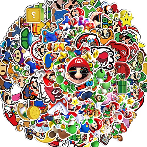100 Stück Mario Bros Sticker Set, Super Mario Vinyl wasserdichte Aufkleber pack niedliche Cartoon Aufkleber für Auto Laptop Skateboard Fahrrad Moped Motorrad, Geeignet für Erwachsene Kinder