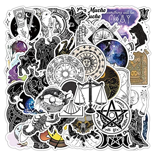 APAREAL Astrologie Sticker 50 Stück, Vintage Schwarz und Weiß Aufkleber für Koffer Laptop Scrapbooking Skateboard Snowboard Auto Motorrad, Wasserfeste Graffiti Sticker für Erwachsene