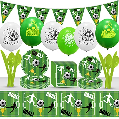 77PCS Fußball Partygeschirr Set, Jsdoin Party Fussball Party Set, Enthalten Fußballballons, Banner, Servietten und Tischdecken, Teller ect, für Fussball Party Kindergeburtstag, Weltmeisterschaft Party