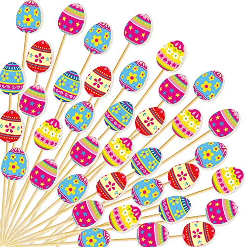 100 Stück Oster-Zahnstocher, Ostereier, Zahnstocher für Kuchen, Essen, Dekoration, Getränke, Obst, Dessert, Vorspeisen, Stäbchen, Geburtstagsparty, Zubehör, Ostern, Urlaub, Lebensmittelspieße