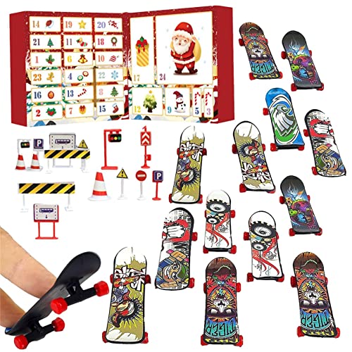 Adventskalender - Mini Finger Skateboard - Weihnachts Countdown Kalender - Kinder Finger Skateboard Set - Fingerspitzen Bewegung Skate Party Favor Spielzeug Für Kinder Teenager Erwachsene