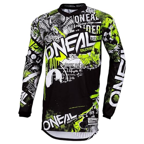 O'NEAL | Motocross-Shirt Langarm | Kinder | MX MTB Mountainbike | Passform für Maximale Bewegungsfreiheit, Eingenähter Ellbogenschutz | Element Youth Jersey Attack | Schwarz Neon-Gelb | Größe L